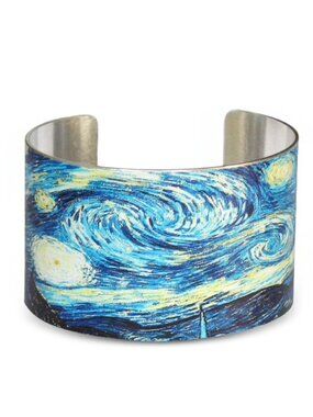 NWT Starry Night Inspired Aluminium Cuff Bracelet – Blue Art Print Wide Statemen